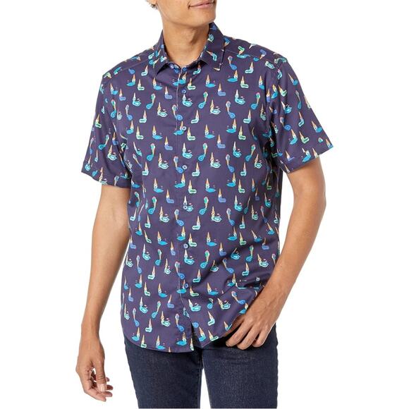 ROBERT GRAHAM Shirt XL IceCream Cone Novelty-Print Short-Sl Stretch-CottonCurve